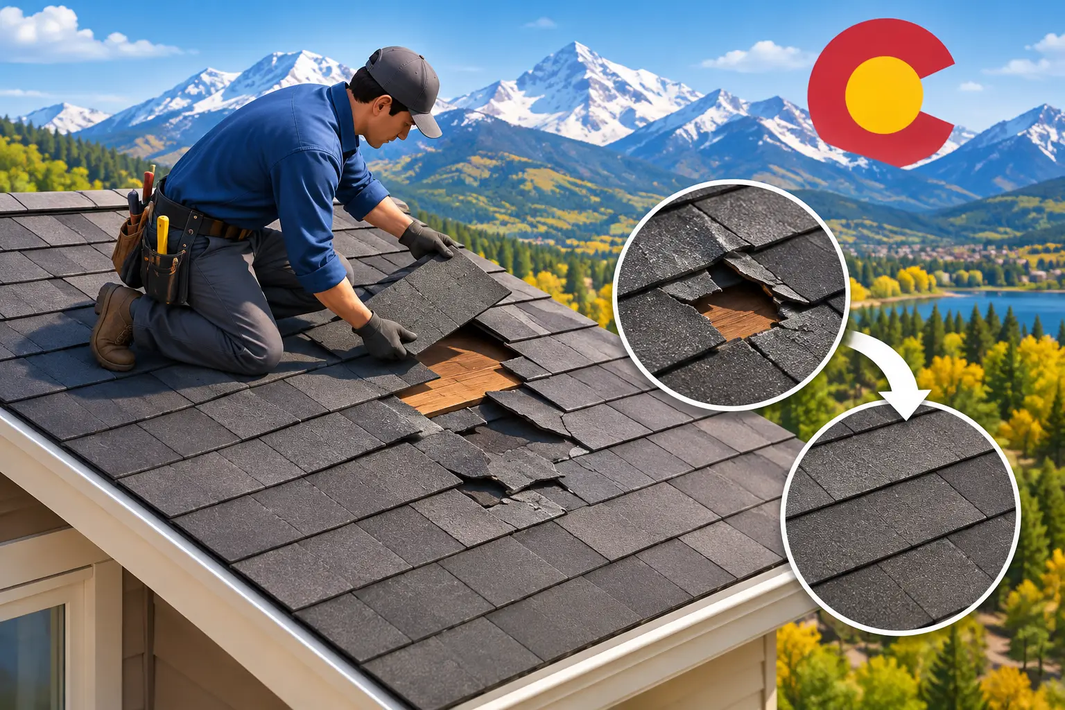 Wind Damaged Shingle Repair Example Explained